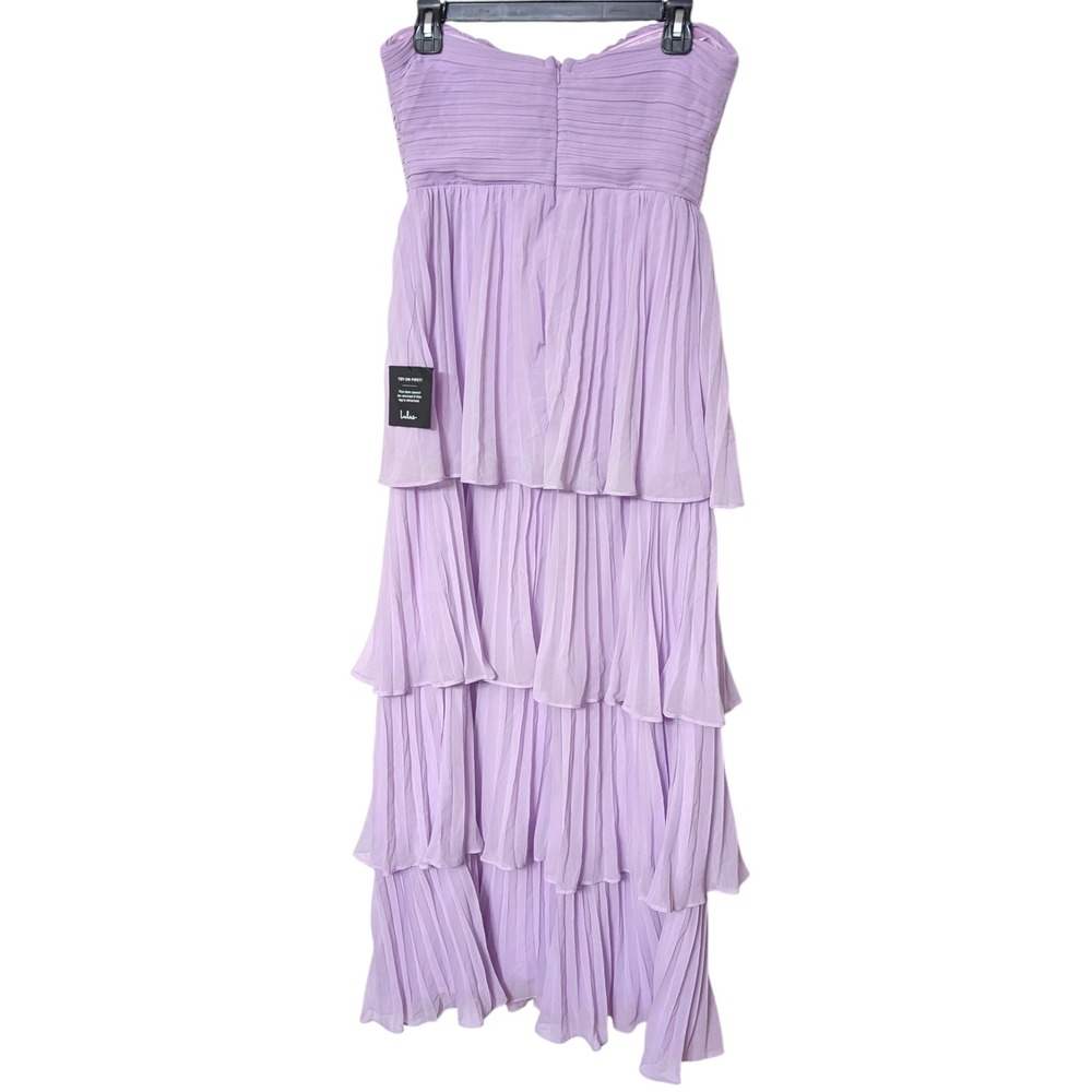Lulus Seriously Sensational Lavender Pleated Tiered Strapless Maxi Dress Medium - Picture 5 of 8